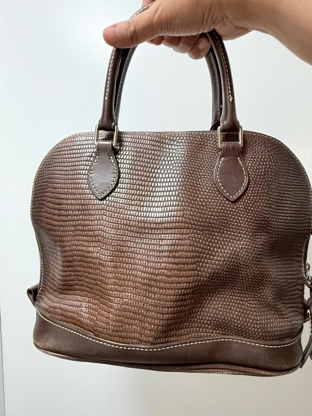 Dooney & Bourke Chocolate Brown Lizard-Embossed Satchel